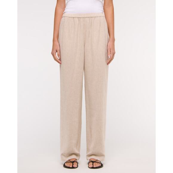 ABERCROMBIE & FITCH Straight Linen-Blend Pull-On Pant Oatmeal Sz L Reg NWT {E33} - Picture 2 of 5